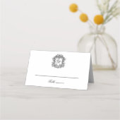Elegante Monogram Wappen Vintage Wedding Platzkarte (Vorderseite)