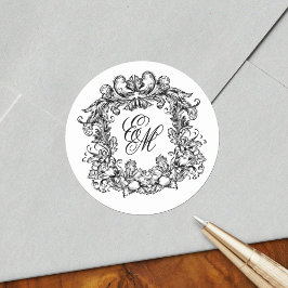 Elegante Monogram Wappen Vintage Wedding Runder Aufkleber