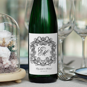 Elegante Monogram Wappen Vintage Wedding Weinetikett