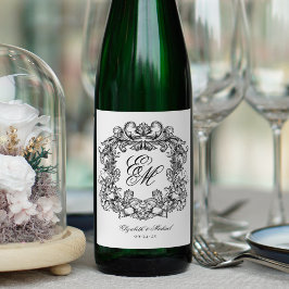 Elegante Monogram Wappen Vintage Wedding Weinetikett