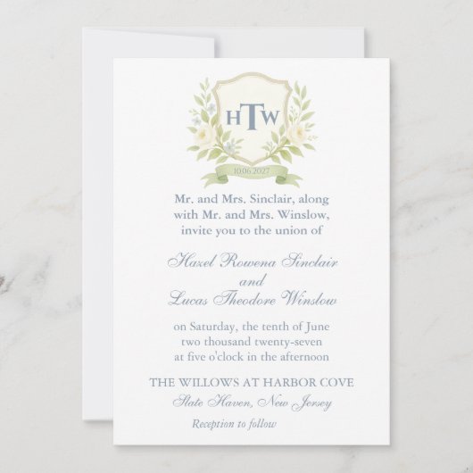 Elegante Monogram Wappen Wedding Einladung (Vorderseite)