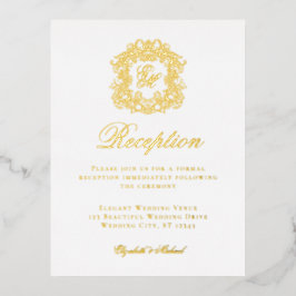 Elegante Monogram Wappen Wedding Reception Foil Ca Folien Feiertagspostkarte