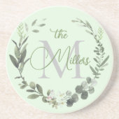 Elegante Monogram Wasserfarbe Botanischer Familien Getränkeuntersetzer (Vorne)