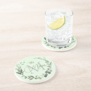 Elegante Monogram Wasserfarbe Botanischer Familien Getränkeuntersetzer