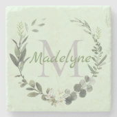 Elegante Monogram Wasserfarbe Botanischer Familien Steinuntersetzer (Vorderseite)