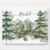 Elegante Monogram Wasserfarbene Pine Forest Mounta Mousepad (Vorne)