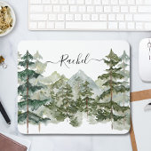 Elegante Monogram Wasserfarbene Pine Forest Mounta Mousepad