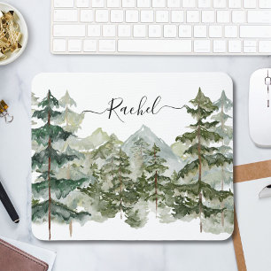 Elegante Monogram Wasserfarbene Pine Forest Mounta Mousepad