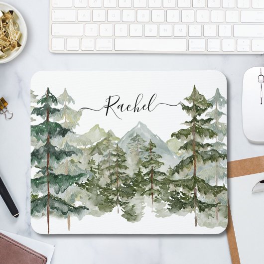 Elegante Monogram Wasserfarbene Pine Forest Mounta Mousepad