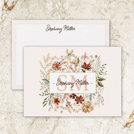 Elegante Monogram Watercolor Fall Wildblume Floral Mitteilungskarte