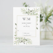 Elegante Monogram Watercolor Greenerity Wedding RSVP Karte (Stehend Vorderseite)