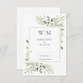 Elegante Monogram Watercolor Greenerity Wedding RSVP Karte (Vorne/Hinten)