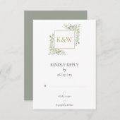 Elegante Monogram Watercolor Greenerity Wedding RSVP Karte (Vorne/Hinten)