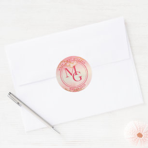 Elegante Monogram Watercolor Rosa Red Ombre Runder Aufkleber
