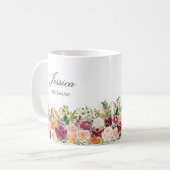 Elegante Monogram Watercolor Rose Blume Bridesmaid Kaffeetasse (Vorderseite Links)