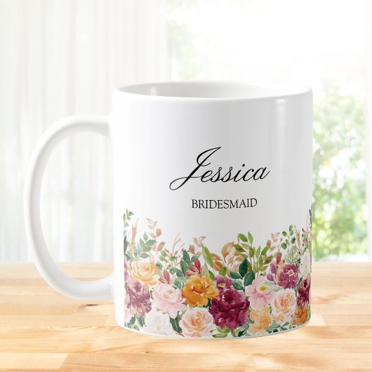 Elegante Monogram Watercolor Rose Blume Bridesmaid Kaffeetasse