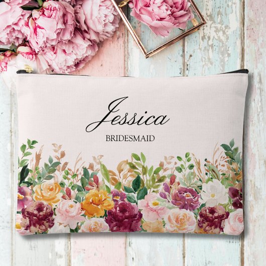Elegante Monogram Watercolor Rose Blume Bridesmaid Zubehörtasche