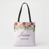 Elegante Monogram Watercolor Rose Garden Bridesmai Tasche (Vorderseite)