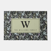 Elegante Monogram Watercolor Schwarz-Grüne Blätter Fußmatte (Vorderseite)