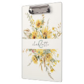 Elegante Monogram Watercolor Sonnenblume Bouquet Klemmbrett (Links)