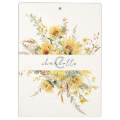 Elegante Monogram Watercolor Sonnenblume Bouquet Klemmbrett (Rückseite)