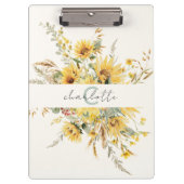 Elegante Monogram Watercolor Sonnenblume Bouquet Klemmbrett (Vorderseite)