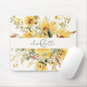 Elegante Monogram Watercolor Sonnenblume Bouquet Mousepad (Mit Mouse)