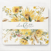 Elegante Monogram Watercolor Sonnenblume Bouquet Mousepad (Vorne)