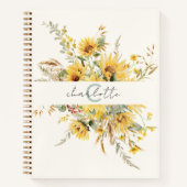 Elegante Monogram Watercolor Sonnenblume Bouquet Notizblock (Vorderseite)