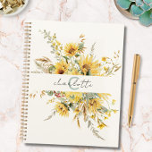 Elegante Monogram Watercolor Sonnenblume Bouquet Planer