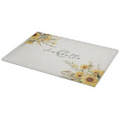 Elegante Monogram Watercolor Sonnenblume Bouquet Schneidebrett (Ecke)