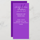 Elegante Monogram Wedding Church Programme Lila (Vorne/Hinten)