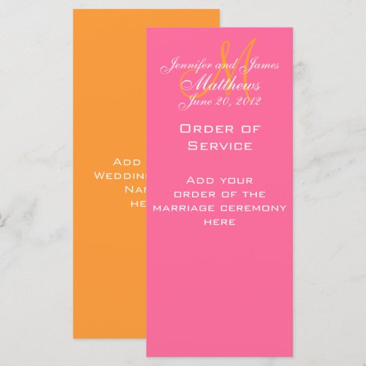 Elegante Monogram Wedding Church Programme Rosa (Vorne/Hinten)