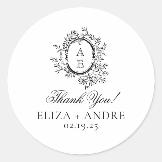 Elegante Monogram Wedding Classic Round Sticker (Vorderseite)