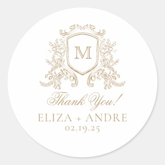 Elegante Monogram Wedding Classic Round Sticker (Vorderseite)