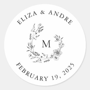 Elegante Monogram Wedding Classic Round Sticker