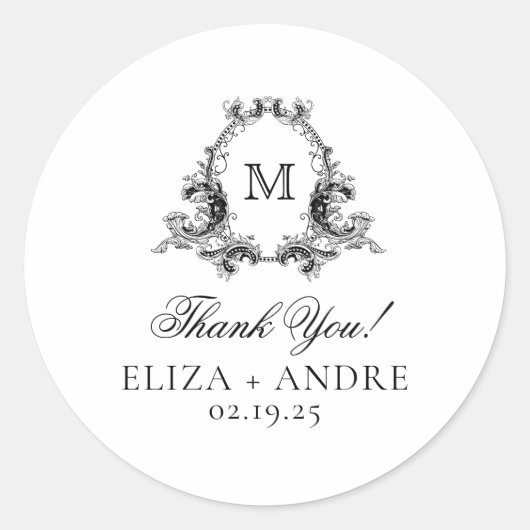 Elegante Monogram Wedding Classic Round Sticker (Vorderseite)