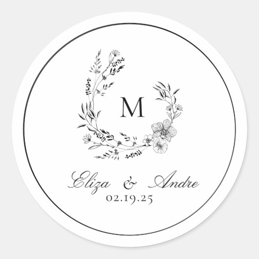 Elegante Monogram Wedding Classic Round Sticker (Vorderseite)
