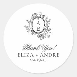 Elegante Monogram Wedding Classic Round Sticker