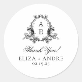 Elegante Monogram Wedding Classic Round Sticker
