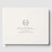 Elegante Monogram Wedding Foto Green Cream Gästebuch (Vorderseite)