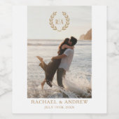 Elegante Monogram Wedding Gold White Weinetikett (Einzelnes Label)