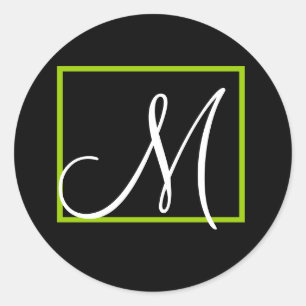 Elegante Monogram Wedding Invitation Label Grün Runder Aufkleber