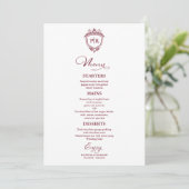 Elegante Monogram Wedding Menu Cards Burgundy Menükarte (Stehend Vorderseite)
