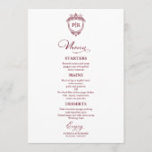 Elegante Monogram Wedding Menu Cards Burgundy Menükarte (Vorderseite)