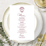 Elegante Monogram Wedding Menu Cards Burgundy Menükarte<br><div class="desc">Eine schicke Kalligraphy Wedding Menu Card. I do offer a free customisation service,  if you have any anfragen or special requests,  please feel free to contact me.</div>