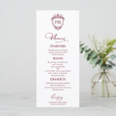 Elegante Monogram Wedding Menu Cards Burgundy Menükarte (Stehend Vorderseite)