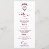 Elegante Monogram Wedding Menu Cards Burgundy Menükarte (Vorderseite)