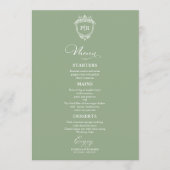 Elegante Monogram Wedding Menu Cards Seite Grün Menükarte (Vorderseite)