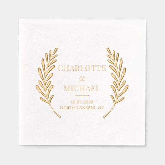 Elegante Monogram Wedding Reception Custom Servietten Mit Folie (Vorderseite)